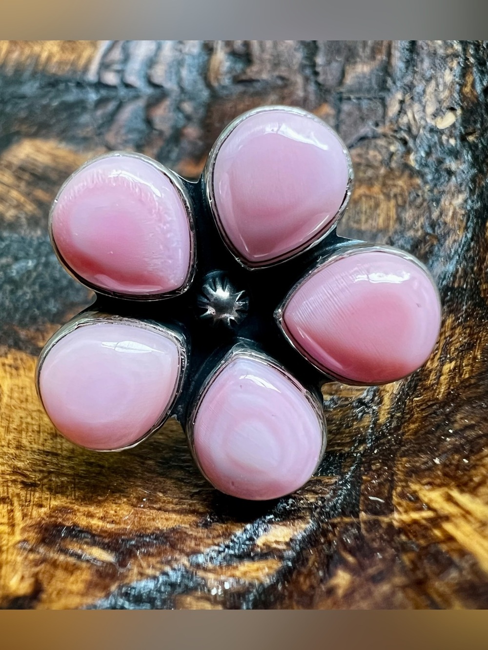 Sterling Silver Pink Queen Conch Flower Cluster Ring Size 8 Southwestern